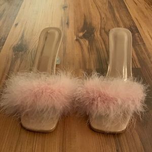 Fluffy pink heels